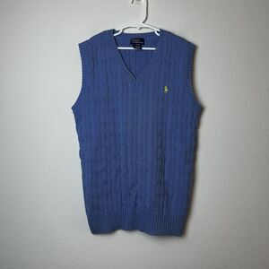 Polo Ralph Lauren Vest Boys Large 14/16 Light Blue Cable Knit Cotton Preppy